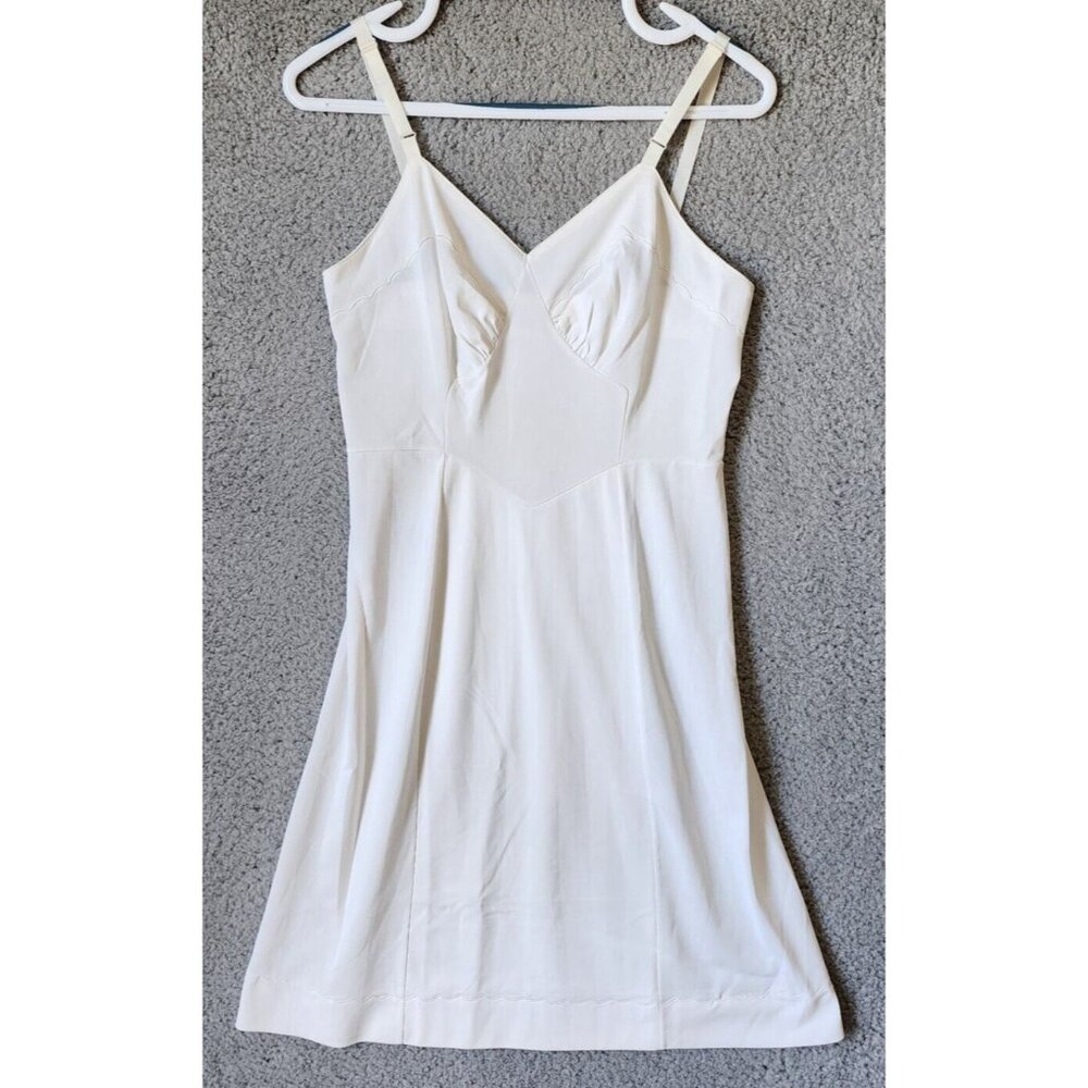 Vtg Aristocraft by Superior Sleeveless V Neck Satin Full Slip Dress Stitching 36